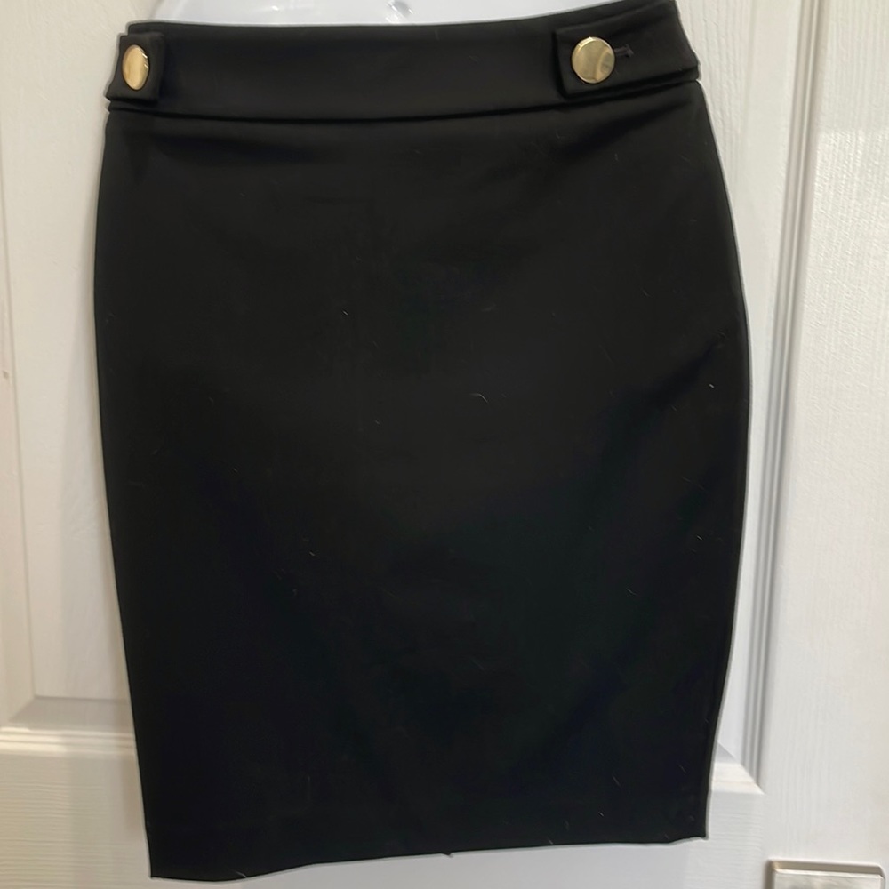 Express black knee length skirt with gold buttons